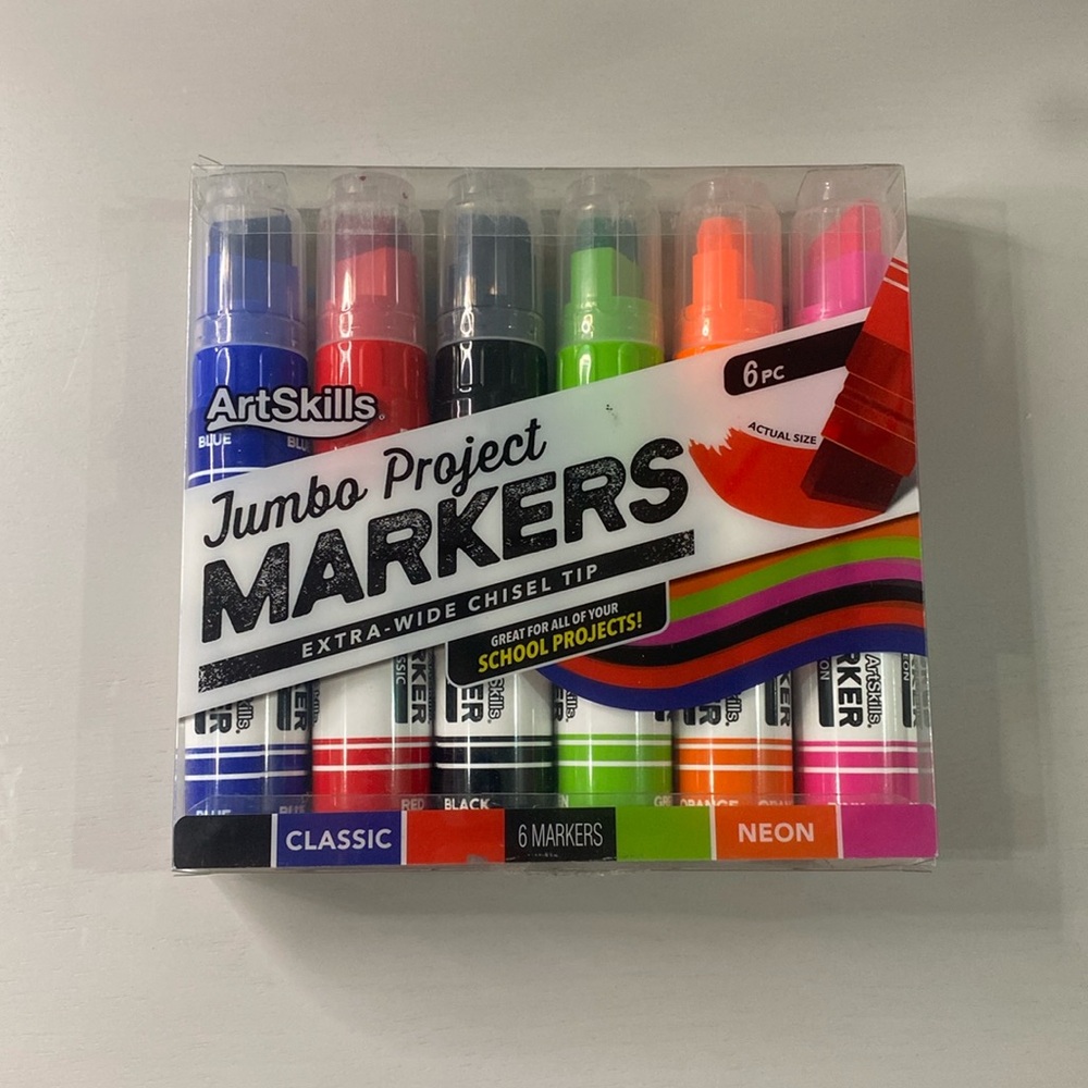 Jumbo Chisel Tip Markers, Classic and Neon